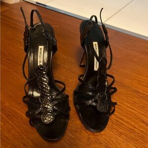 Manolo Blahnik black strappy heels